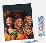 MLNMENG Malen nach Zahlen Erwachsene DIY Handgemalt Ölgemälde Kit Mit 3 - Pinseln und Acrylfarbe knitterfreie leinwand Kit (Mit Rahmen)- 40 X 50 CM Drei afrikanische Frauen