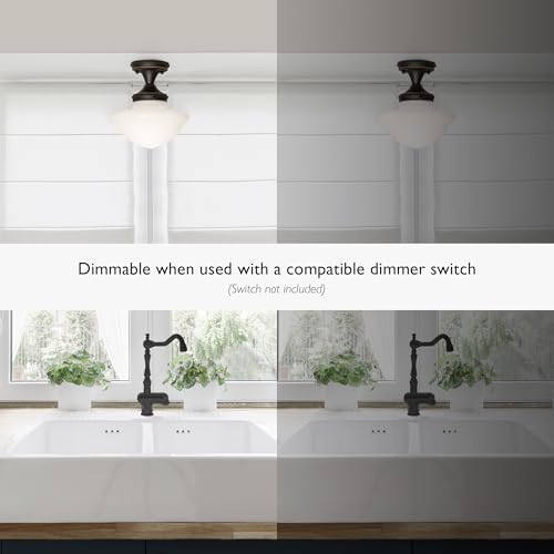 Image of Design House Vintage-Inspired Schoolhouse Semi-Flush Mount Ceiling Light, 9 in x 9 in x 10 in, Oil-Rubbed Bronze, White Glass Shade, 507502