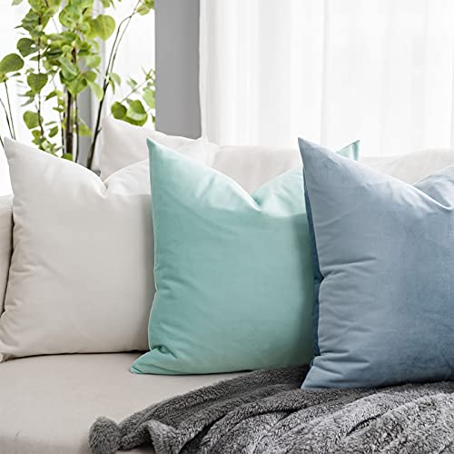 Quafoo Decorative Light Blue Velvet Throw Pillow Covers 20X20 Set Of 2 For Sofa Couch Bed,Luxury Solid Cushion Case With Zipper #TOP1