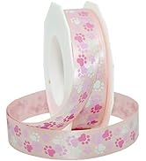 Morex Ribbon Precious Pets - Paws in Pink & White Satin, 7/8 inch by 20 Yards, Pink