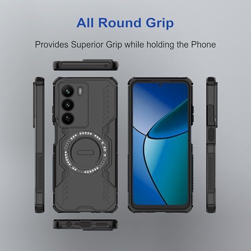 Image of amazon basics Back Case Cover for Realme P3 Lite 5G | Magnetic Case with Built-in Metal Ring | Supports MagSafe Charger, Wallet & Car Mount | Shockproof Hybrid PC + TPU | Black