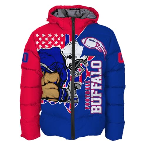 Firebian Buffalo Men Sport Custom Puffer Coat Add Any Name Number Lightweight Water-Resistant Winter Windproof Zipper Down Jacket S-5XL