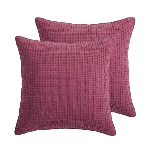 Levtex Home - Mills Waffle - Euro Sham (Set of Two) - Cabernet - Sham Size (26x26in.), No Insert