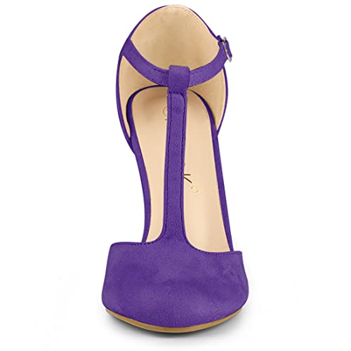 Allegra K Women's Rounded Toe Stiletto Heel T-Strap Dress Purple Pumps 10 M US2