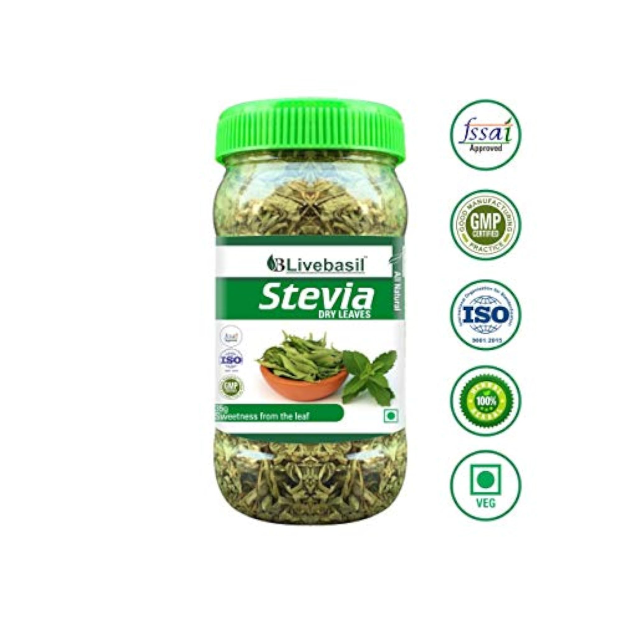 Livebasil Stevia Dry Leaves, Natural Sweetener, 35g