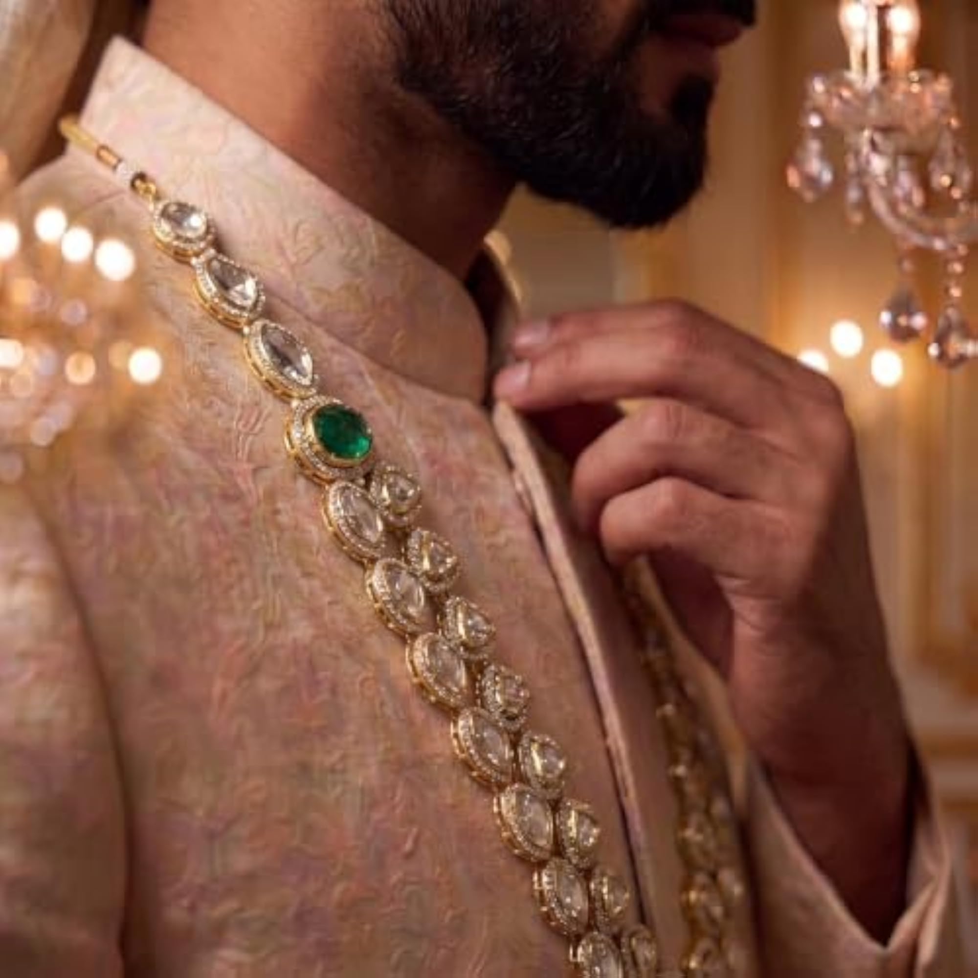 Men's Kundan Necklace for Groom, Traditional Wedding