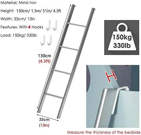 RV Bunk Bed Ladder - Adjustable 45-59" Metal Climbing Ladder with 4 Hooks & 4-5 Step Pedals, Ideal for Campers, Lofts, Dorms, and High Beds - Black