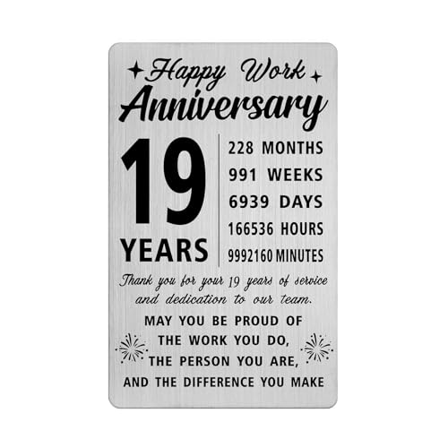 Richesele 19 Year Work Anniversary Card - Thank You 19th Work Anniversary Cards Gifts - Happy 19 Years Work Anniversary Decorations