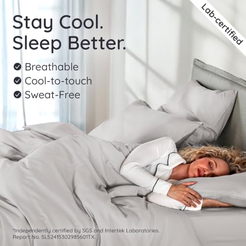 Image of Bambaw 100% Viscose Derived from Bamboo Duvet Cover Queen Size - 3 Pieces Cooling Duvet Cover Queen Size Set, Super Soft Duvet Cover Queen, Breathable Duvet Cover, No Comforter (Moonlight Gray)
