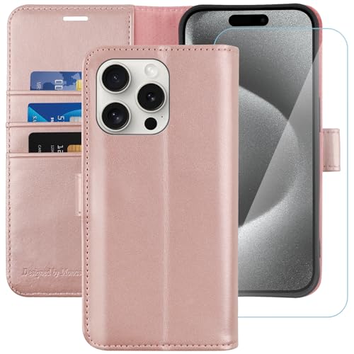MONASAY Wallet Case for iPhone 15 Pro Max with 3 Card Holders Rosegold
