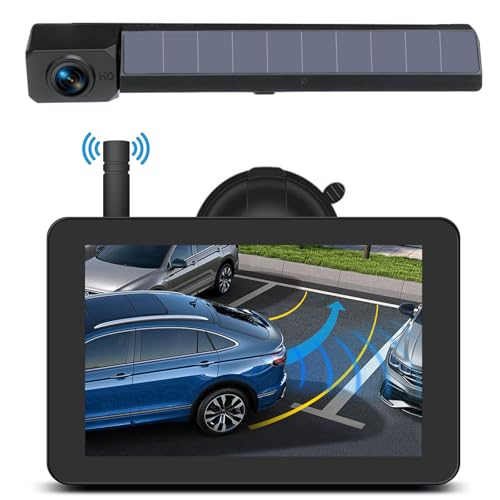 Caméra de recul solaire sans fil écran 5 pouces vision nocturne voiture batterie 4800mAh