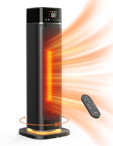 24" Space Heater, JRD Fast Heating Portable Electric Heater with Remote, Night Light, 80° Oscillation,4 Mode, Overheat&Tip-Over Protection, Ceramic Heat for Bedroom Office Indoor