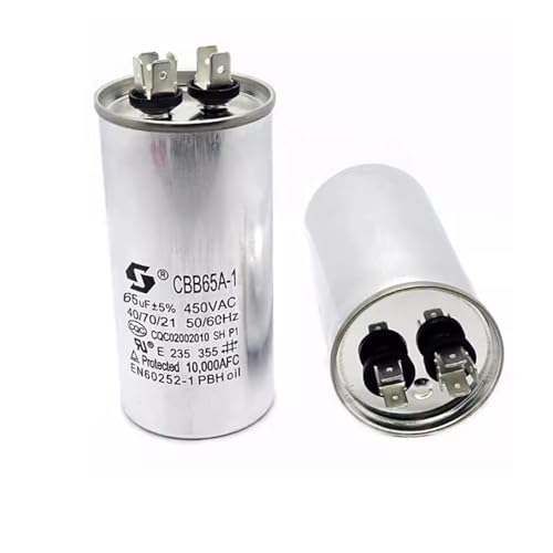 Recogwood CBB65 65uF 450V AC Run Capacitor Round, Fan Start Capacitor Aluminum Case with Terminal, Motor Starting Capacitor for Air Conditioner Compressor Motor Heat Pump Condenser