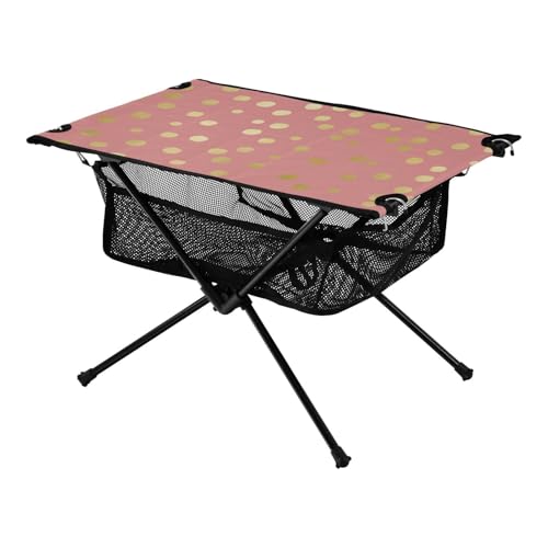 Mesa auxiliar ajustable con puntos de oro rosa con bolsa de almacenamiento para camping, senderismo, picnic al aire libre