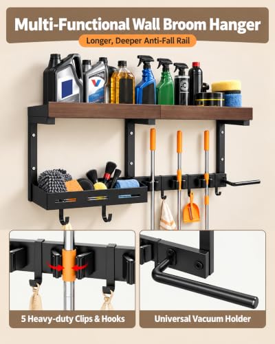 Broom and Mop Organizer with Storage Basket - Wall-Mounted Holder - 26.99 w/ Code + 40% Off Code C03UH08B - image 6