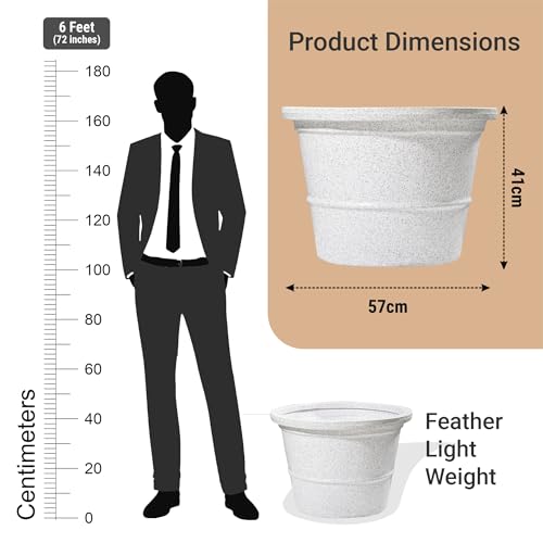 Image of Kuber Industries 22-Inch Roto Mould German Polymer Extra Large Big Size Flower Pot | Indoor /Outdoor Tree Gamla Planter for Living Room, Resorts, Hotels, Terrace & Garden | Marble Victoria - White
