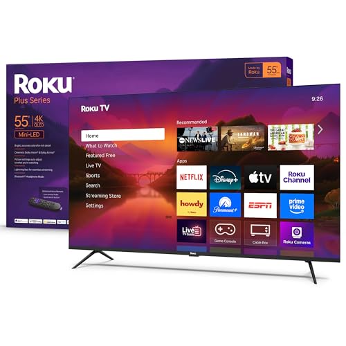 Roku Smart TV – 55-Inch Plus Series, Mini-LED TV – RokuTV with Enhanced Voice Remote – Flat Screen 4K QLED Television with Dolby Vision & Wi-Fi for Streaming Live Local News, Sports by Roku - Used condition - US$349.60