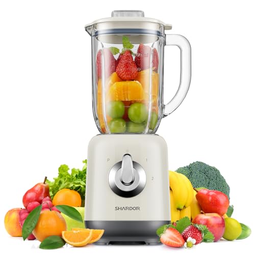 SHARDOR Blender Smoothie Maker with 6 Sharp Stainless Steel Blades, Glass Jug, 2 Speed and Pulse Ice Crushing For Milkshake, Juice, Baby Food and Vegetable Drinks, 1L Capacity