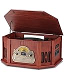 10-in-1 Wood Classic Turntable Stereo System with Bluetooth Connection, Vinyl Record Player, AM/FM, CD, Cassette, USB, SD Slot. 2 Built-in Speakers, Remote Control, MP3 Player, Espresso