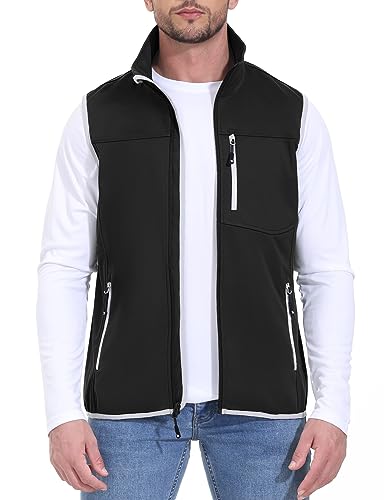 Rdruko Men's Vests Outerwear Lightweight Waterproof Windproof Golf Travel Outdoor Softshell Vests Sleeveless Jacket(Black, Us S) #TOP6