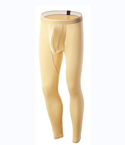 Long Johns Men's with Fly - Thermal Underwear Bottom for Men, Fleece Lined Base Layer Pants Cold Weather Activities Beige