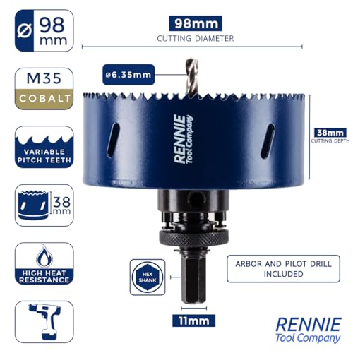 98mm Hole Saw Bi-Metal With Arbor And Pilot Drill For Drilling/Cutting Wood, Plastic, Metal Sheet, Stainless Steel, Pipes, Drywall, Circular Holesaw Set M35 5% Cobalt Bi Metal Hole Cutter