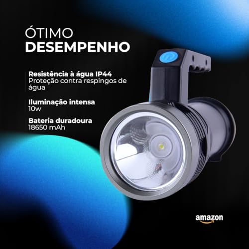 Lanterna LED Holofote Longo Alcance Recarregavel Super Potente Farolete USB com COB Resistente à Águ
