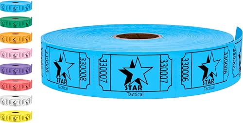 Tacticai 1000 Raffle Tickets, Star, Blue (1 of 8 Colors), Single Roll, Ticket for Events, Entry, Class Reward, Fundraiser & Prizes