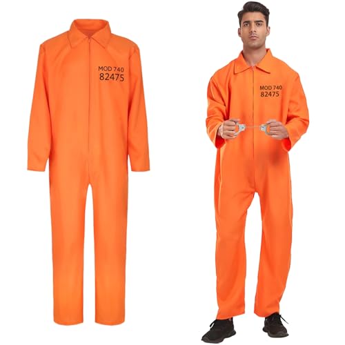 KOMEIYL Disfraz de Prisionero, Disfraz Preso Naranja Hombre, Ropa para Prisioneros Adultos, Halloween Unisex Disfraz de Prisionero, Aplica a Juego Rol Fiesta Temática Halloween (XS-S)