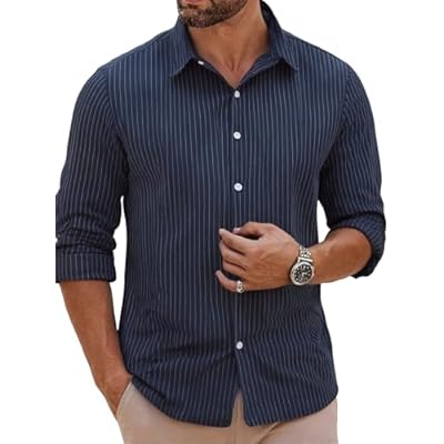 BAYAMO Men's Button-Down Striped Shirts Cas...