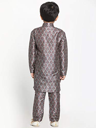 Image of JBN Creation Boys' Multicolor-Base-Yellow Silk Blend Kurta and Pyjama Set