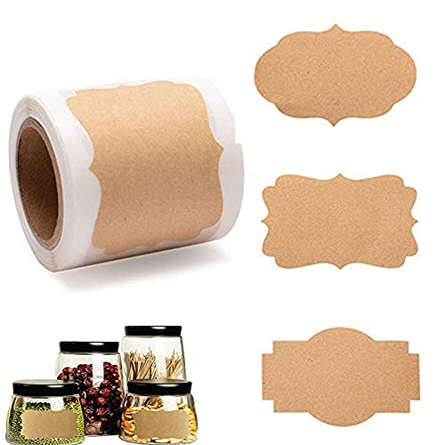 300 Piezas Etiquetas de Papel Kraft Pegatinas, Etiquetas Adhesivas, Etiquetas en Blanco de Etiqueta del Papel de Kraft, para Envases para Hornear, Tarro de Comida, Tarro de Mermelada, Cocina