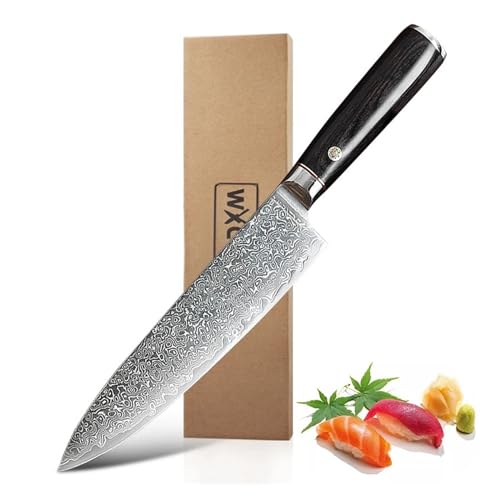 FBITE Couteau de cuisine en acier damas 67 couches, couteau de Chef, couteau à trancher en acier inoxydable de haute dureté, couteau à filet de poisson japonais