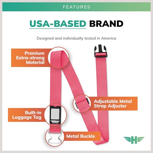 Image of Hero Luggage Straps for Suitcases and Carry-On (2-Pack) Heavy-Duty Secure Belts with 700+ lbs. Max Force Tension (Pink)