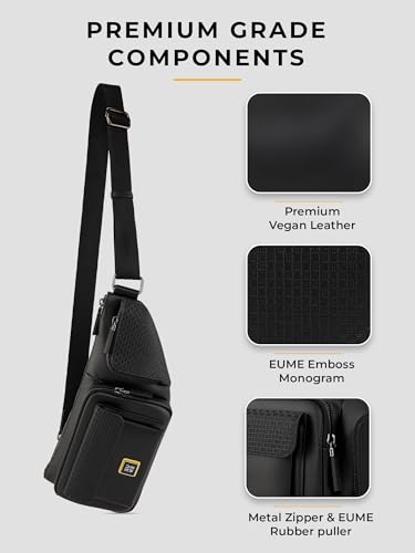 Image of EUME Kinetic Fanny Sling Bag | Waist Bag for Men & Women | Crossbody Waist Pouch with Zippered Compartments & Adjustable Strap | Charcoal Black