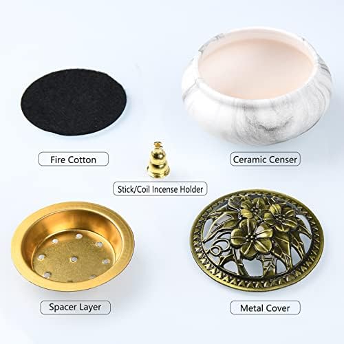 EOIMS Incense Burner with Incense Stick Holder+Spacer Layer Use for Stick or Cone Coil Incense Smudge Bowl,Handmade Ceramic Incense Burner for Charcoal Disc ,Resin and Sage Cones (Black & White)