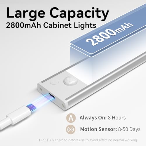 Image of Under Cabinet Lighting, LED Magnetic Motion Activated Under Cabinet Lights, Rechargeable Closet Lights 2800mAh Battery Operated, Wireless Dimmable Under Counter Lights for Kitchen,Hallway 3 Pack
