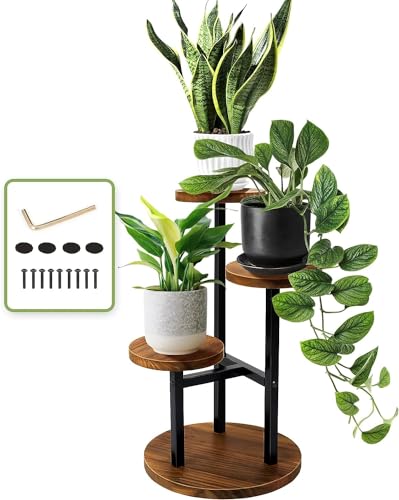 MIXMIO Soporte Plantas Interior 3 Niveles, Estanteria Para Plantas de Madera, Mueble Plantas Interior Estante Macetas Interior Para Decoración de Balcón Jardín Sala de Estar.