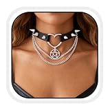 Zoestar Punk Leather Choker Black Gothic Collar Heart Spiked Choker Necklace Party Necklace Chain for women