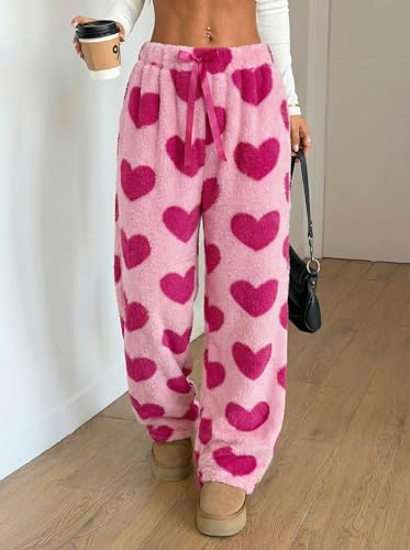 Image of ZAFUL Women's Fuzzy Plush Pajama Pants Wide Leg Pj Bottoms Lounge Pants