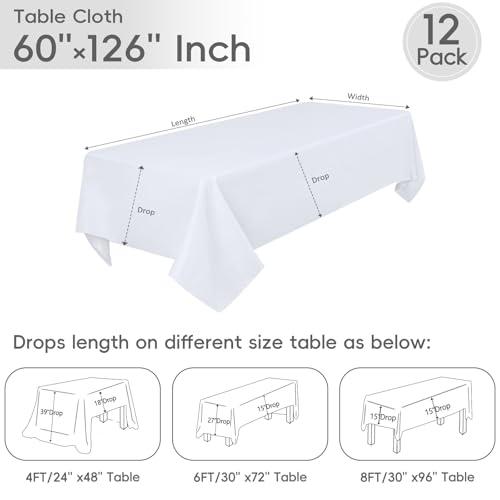 RestfulGlow 12 Pack White Tablecloth 60 x 126 Inch Rectangular Table Cloth for 8 Foot Rectangle Tables, Wrinkle Resistant Washable Fabric Polyester Table Covers for Wedding Party Banquet Buffet by RestfulGlow - Image 3