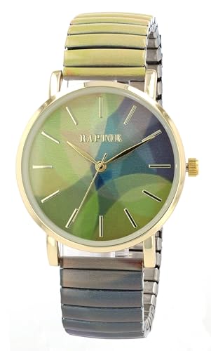 Raptor Colorful Edition Ø36mm Damen-Uhr Zugband Edelstahl Motiv Bunt Print Analog Quarz (grün)