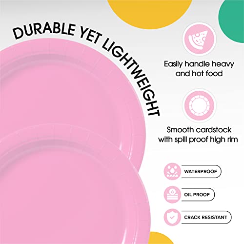 Exquisite Pink Paper Plates 9 Inch 100 Count - Pink 9 Inch Paper Plates - Bulk Paper Plates Pink Disposable Plates - Great For Any Event - Disposable Cake Plates Paper Plate Pink #TOP2