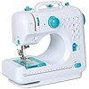 Mini Portable Sewing Machine - 12 Built-in Stitches, Double Threads, Two Speed, Foot Pedal - Beginner & Kids, Women (Blue)