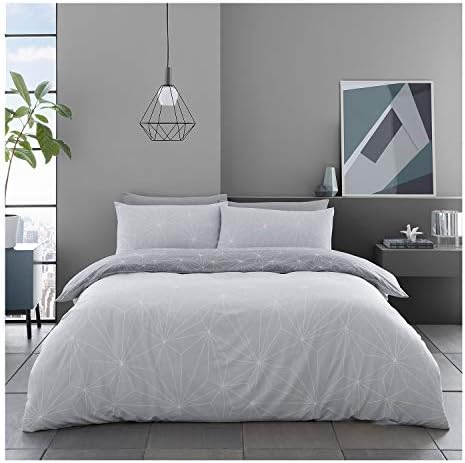 FAIRWAYUK Duck Egg Duvet Cover Set King Bed Size, Poly Cotton Reversible Geometric Bedding With Pillowcase, Ultra Soft Quilt Covers, 230x220cm