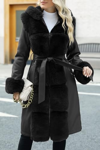 Bellivera Women's Wool Pea Coat Faux Fur Jacket Winter Warm Parka Overcoat with Belt2