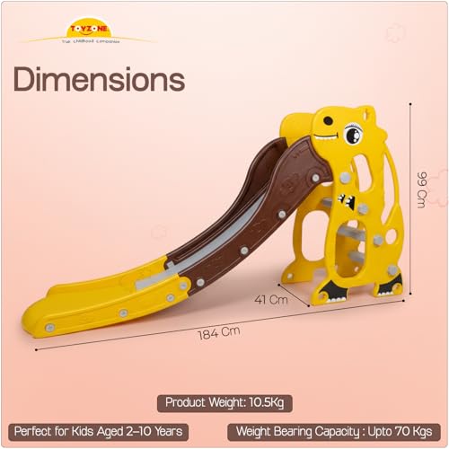 Image of Toyzone T- Rex Dinosaur Slide for Kids | Baby Play Slide | Indoor & Outdoor Kids Slider | Easy Assembly | Safe Rounded Design | BIS Certified | Made in India | Kids Slide for 2-10 Years, Upto 70 kgs