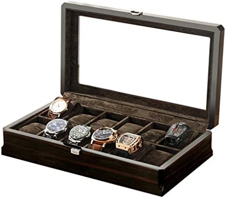 LUKEO 12 Slot wooden Watch Storage Box Organizer New Mechanical Mens Watch Display Holder Cases Black Boxes (Color : E)