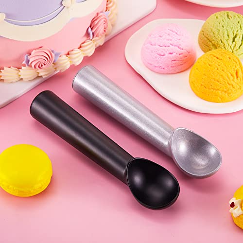 Gejoy 12 Pcs Ice Cream Scoop 7 Inch Nonstick Anti Freeze Ice Cream Scooper Aluminum Design Dessert Spoon for Gelatos Frozen Yogurt Fruit Sundaes Sorbet Almond Cookie Dough (Black and Silver)