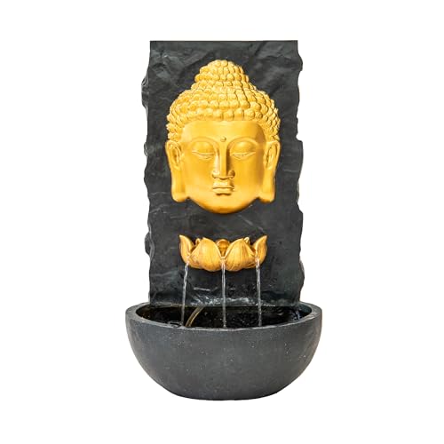 XBrand 30 in H Fiber Resin Wall Buddha Zen Outdoor Garden Water Fountain w/Warm LED Light, Gold by XBrand - Used condition - US$133.87